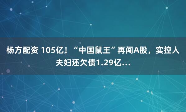 杨方配资 105亿！“中国鼠王”再闯A股，实控人夫妇还欠债1.29亿…