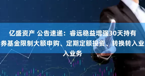 亿盛资产 公告速递：睿远稳益增强30天持有债券基金限制大额申购、定期定额投资、转换转入业务